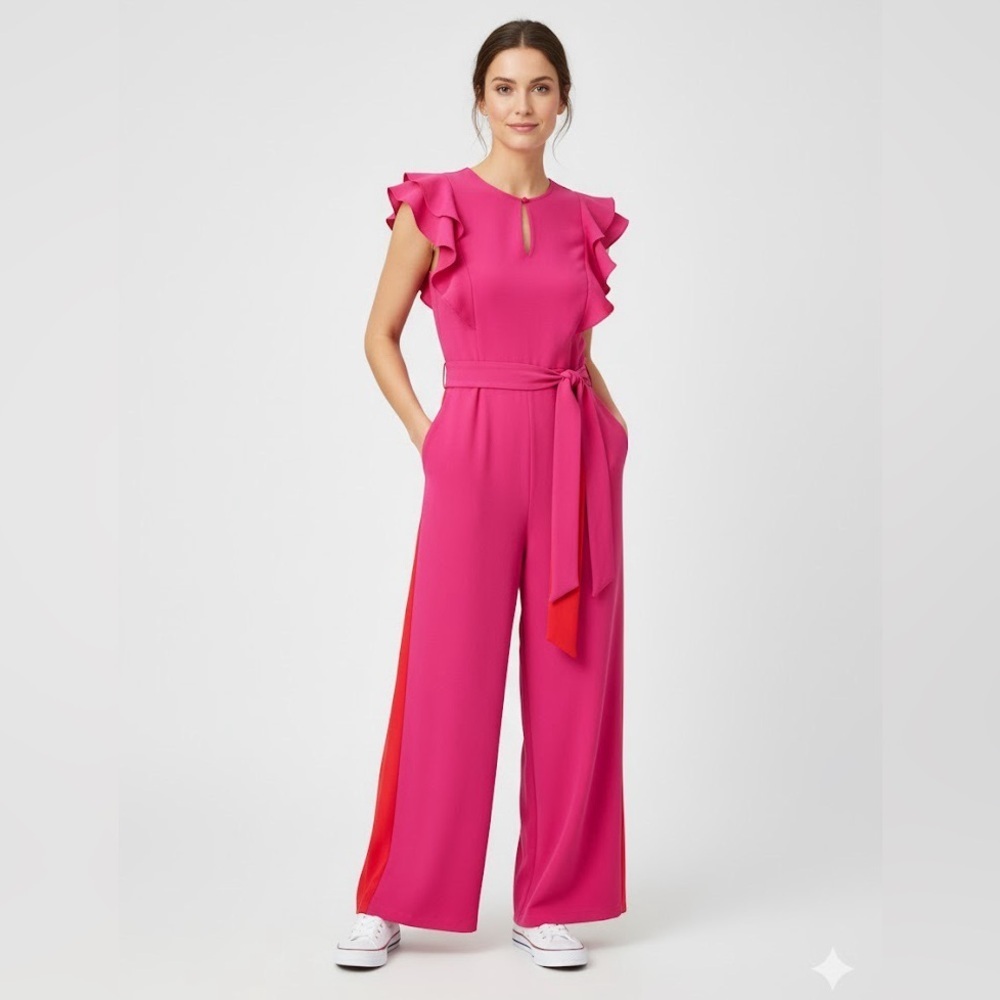 J. Crew Hot Pink Jumpsuit with Red Side Panels. NWOT